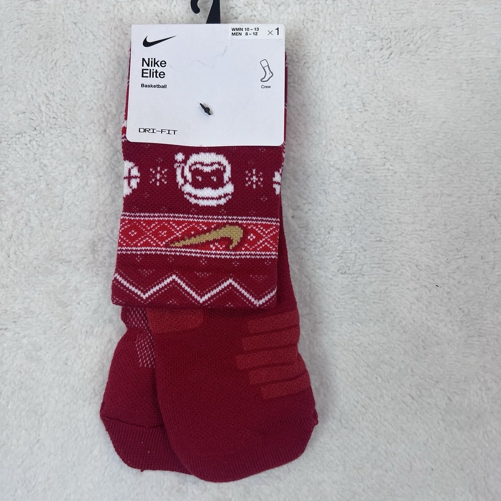 Nike Elite Dri-Fit Crew Red‎ Christmas Holidays Basketball Socks Unisex